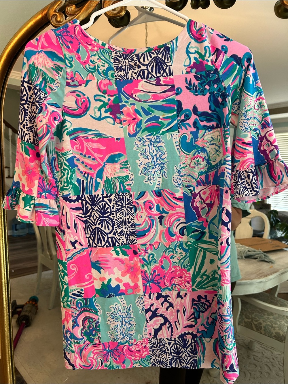 Lilly Pulitzer Mini Sophie Ruffle Dress Girls L 8-10 Patchwork UPF 50+